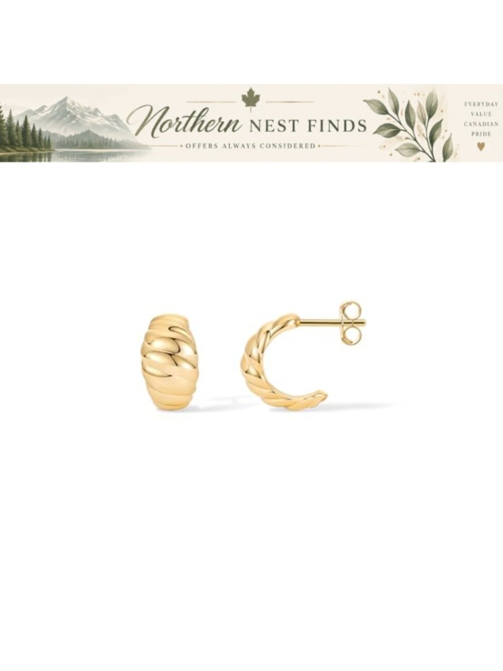 14K Gold Plated Ribbed Hoop Earrings Huggie